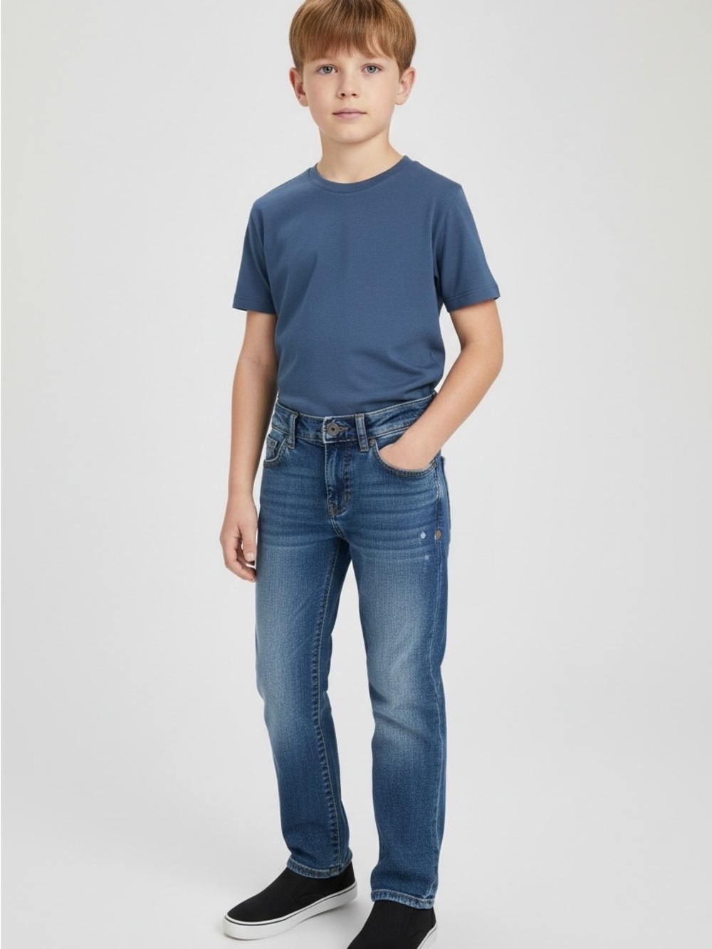The Children ‘s Place boys distressed denim blue jeans 7 straight leg mediumwash